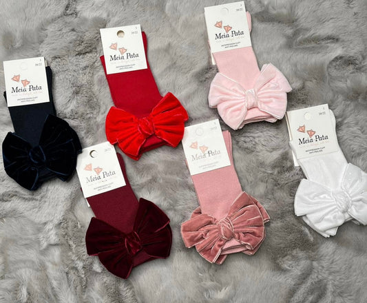 Meia Pata double velvet bow socks