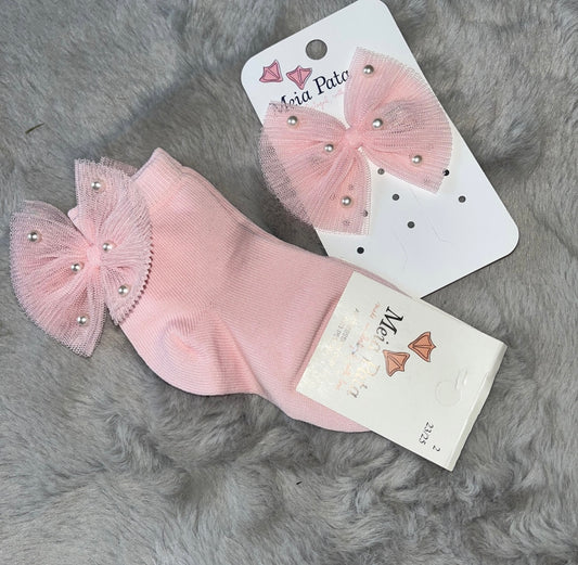 Meia Pata pearl pink bow