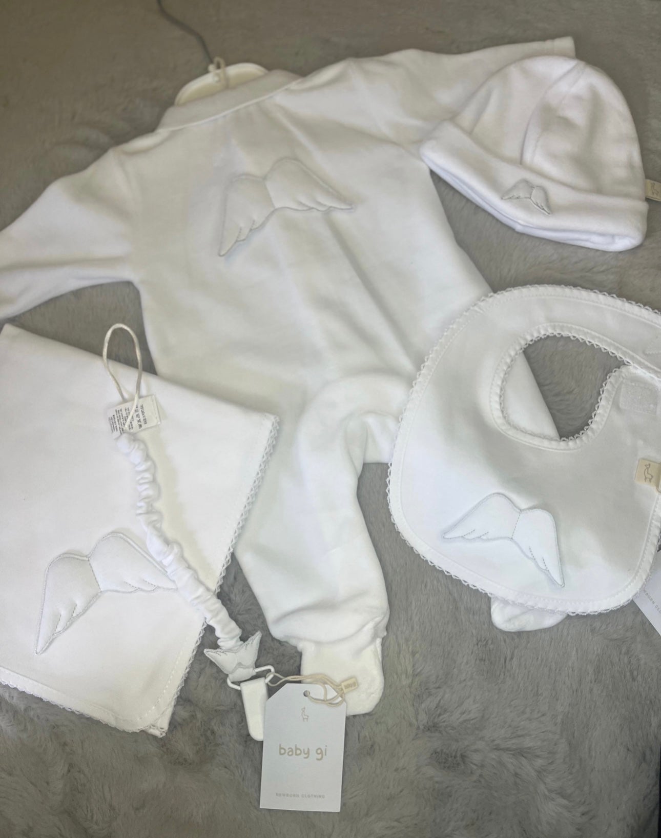 Angel wing white babygrow